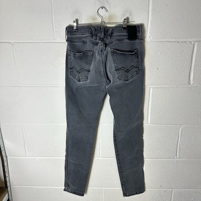 Replay Jeans Mens W32 L32 Grey Anbass Stretch Slim Tapered Zip Fly M914Y Denim*