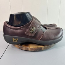 Alegria Womens Brown Leather Mary Jane Shoes Butterfly Accent Adjustable Strap