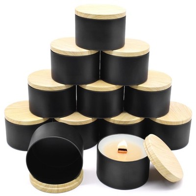 12-Pack 16oz Candle Tins with Wood-Grain Printing Lids, Metal Candle Jars for...