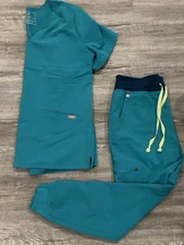 FIGS Two Piece Teal Set Zamora Jogger Pant (M/P) & Casma 3-pocket top (L)