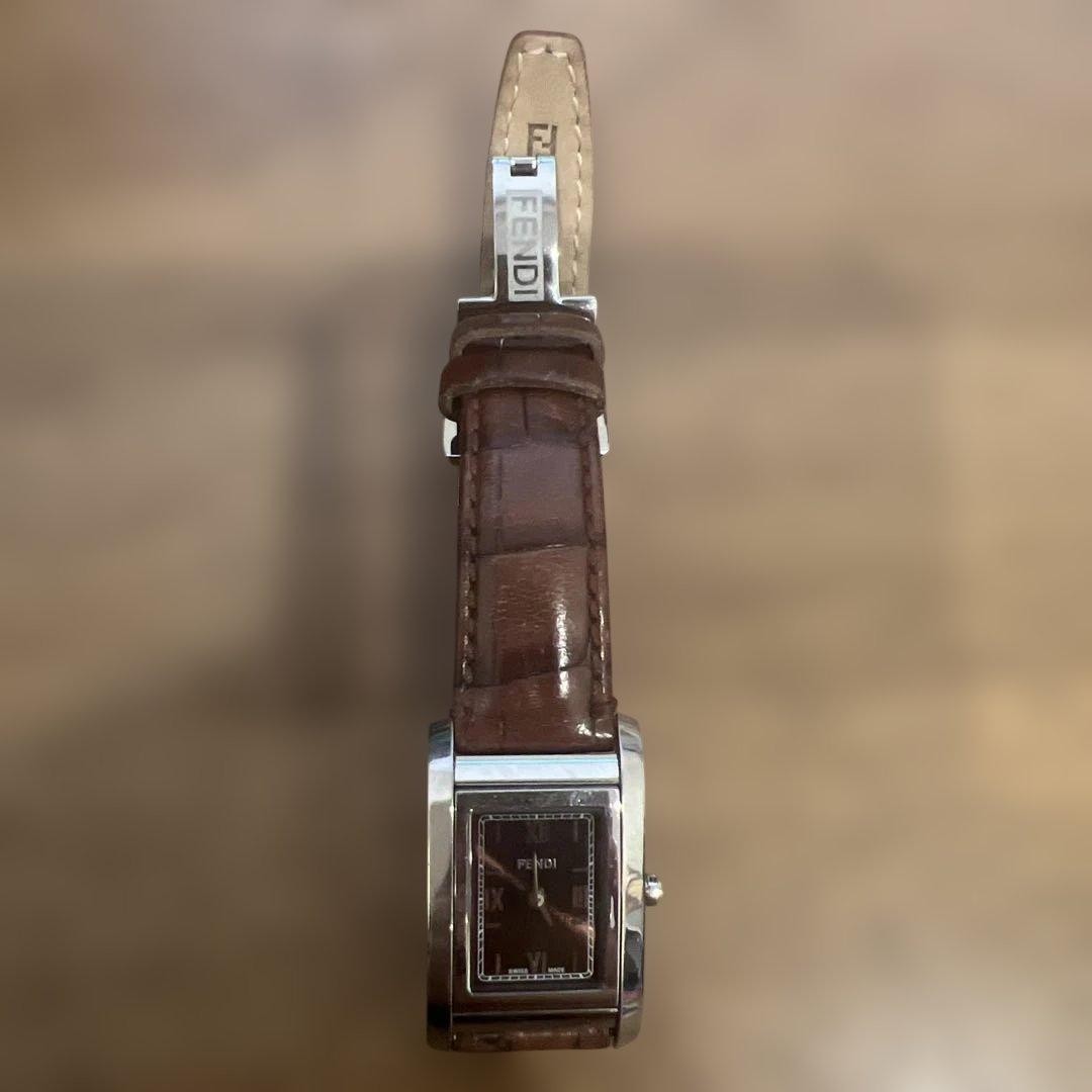 FENDI Women’s Rectangular Brown Leather Watch Swi… - image 1