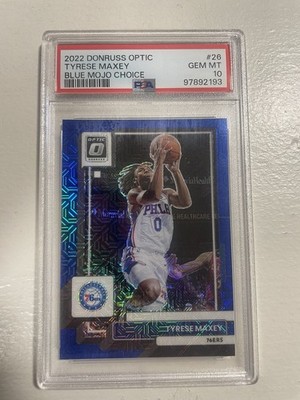 2022 Donruss Optic TYRESE MAXEY #26 Blue Choice Mojo Prizm /24 PSA 10 GEM MT