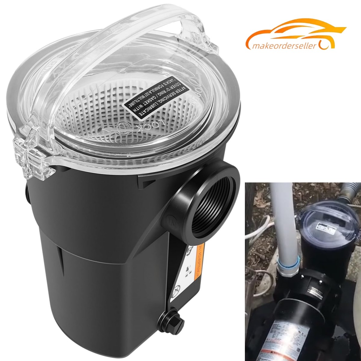 SP1516 Pump Strainer Housing | Compatible With Hayward Power-Flo LX & Power-Flo II, ABS, 1-1/2" FIP/MIP, With Transparent Lid