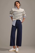Anthropologie Maeve 29 TALL The Colette Ponte Crop Wide-Leg Pants Navy Blue 29T