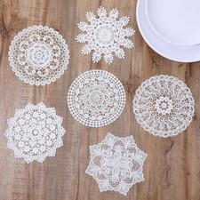 Crochet Doilies 6PCS White Vintage Lace Round Placemats Handmade Coaster Set