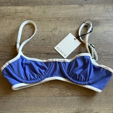 Acacia Free People Sadie Piped Ribbed Bikini Top Sapphire Blue Size Medium NEW