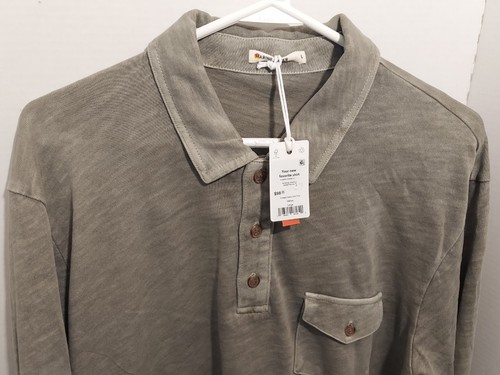 Polo Capa Marina Para Hombres Grande Vetiver Verde De Colección Pesado Slub Rugby Manga Larga - Imagen 3 de 10