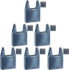 Large Reusable Bags Shopping Washable Foldable 6 Pack Grocery Heavy Gray 