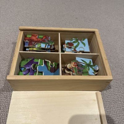 Melissa & Doug vier bunte 12 Stück Holz Dinosaurier Puzzles in Box Alter 3+
