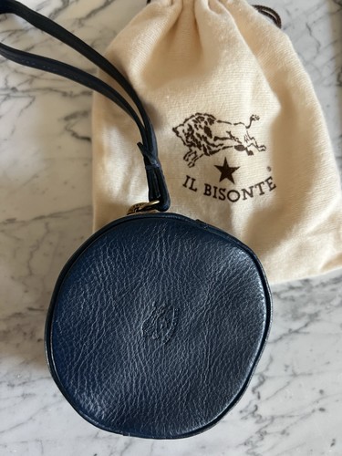 Il Bisonte blue leather mini Bag round with wristlet Italy coinpurse