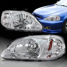 For 1999-2000 Honda Civic Jdm Chrome Housing Wamber Reflector Headlight Lamps