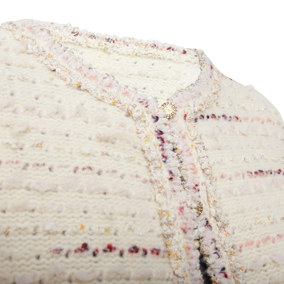 Cárdigan Chanel Rosa Tweed Cc Mujer Crema Talla 38 Foto 2 de 4