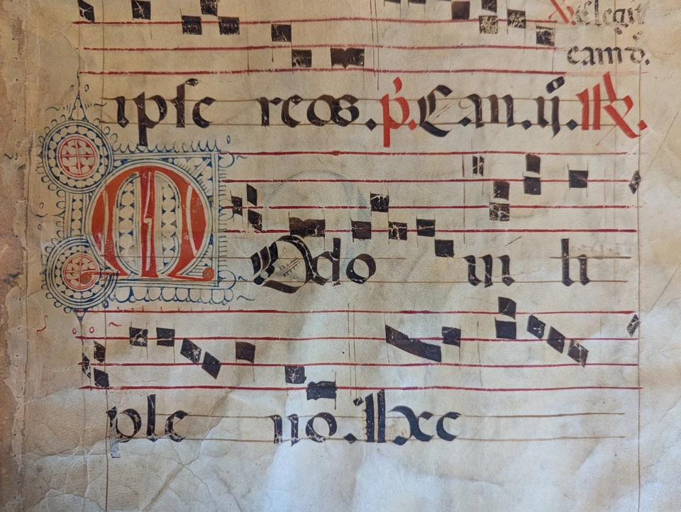 Authentic Antiphonary Vellum Manuscript, est. 15th Century, 2-sided  18x13 in.  - Image 4 of 4