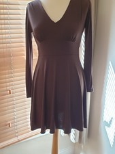 MANGO STRETCHY JERSEY EMPIRE LINE FIT & FLARE MIDI SKIRT BROWN L/S SIZE S