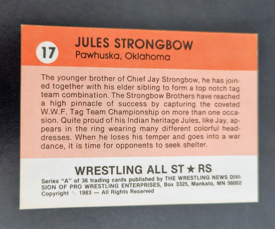 JULES STRONGBOW 1983 WRESTLING ALL STARS ROOKIE SIGNED AUTOGRAPHED CARD #17 - Image 2 of 2