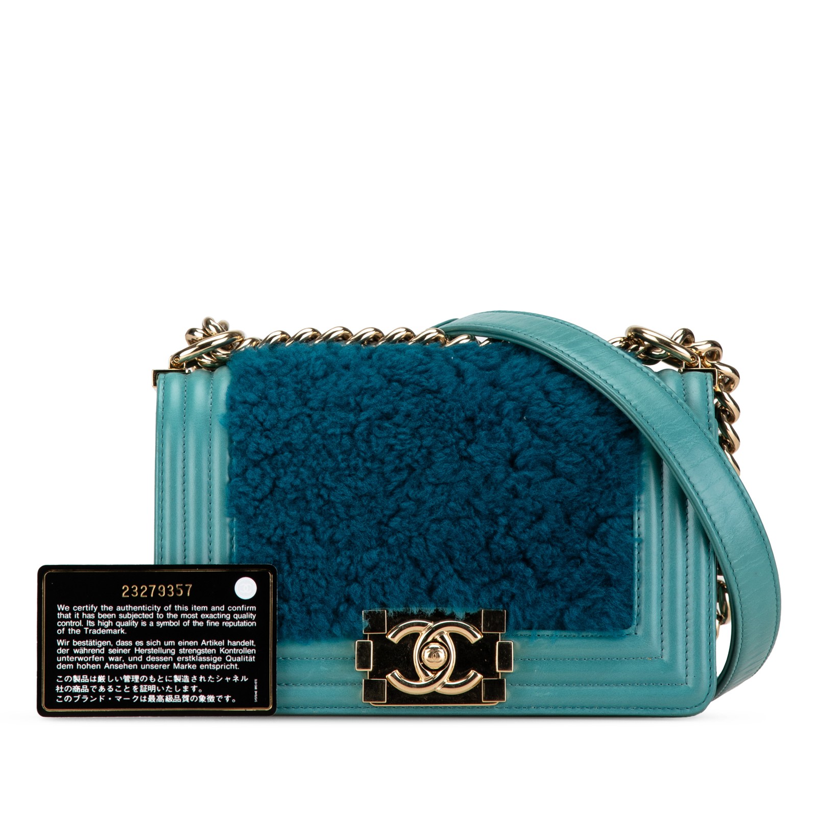 Authenticated Chanel Small Bicolor Shearling Boy … - image 8