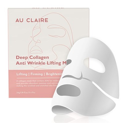 AU CLAIRE Deep Collagen Face mask, Hydrating Anti-wrinkle 1 Count (Pack of 4)
