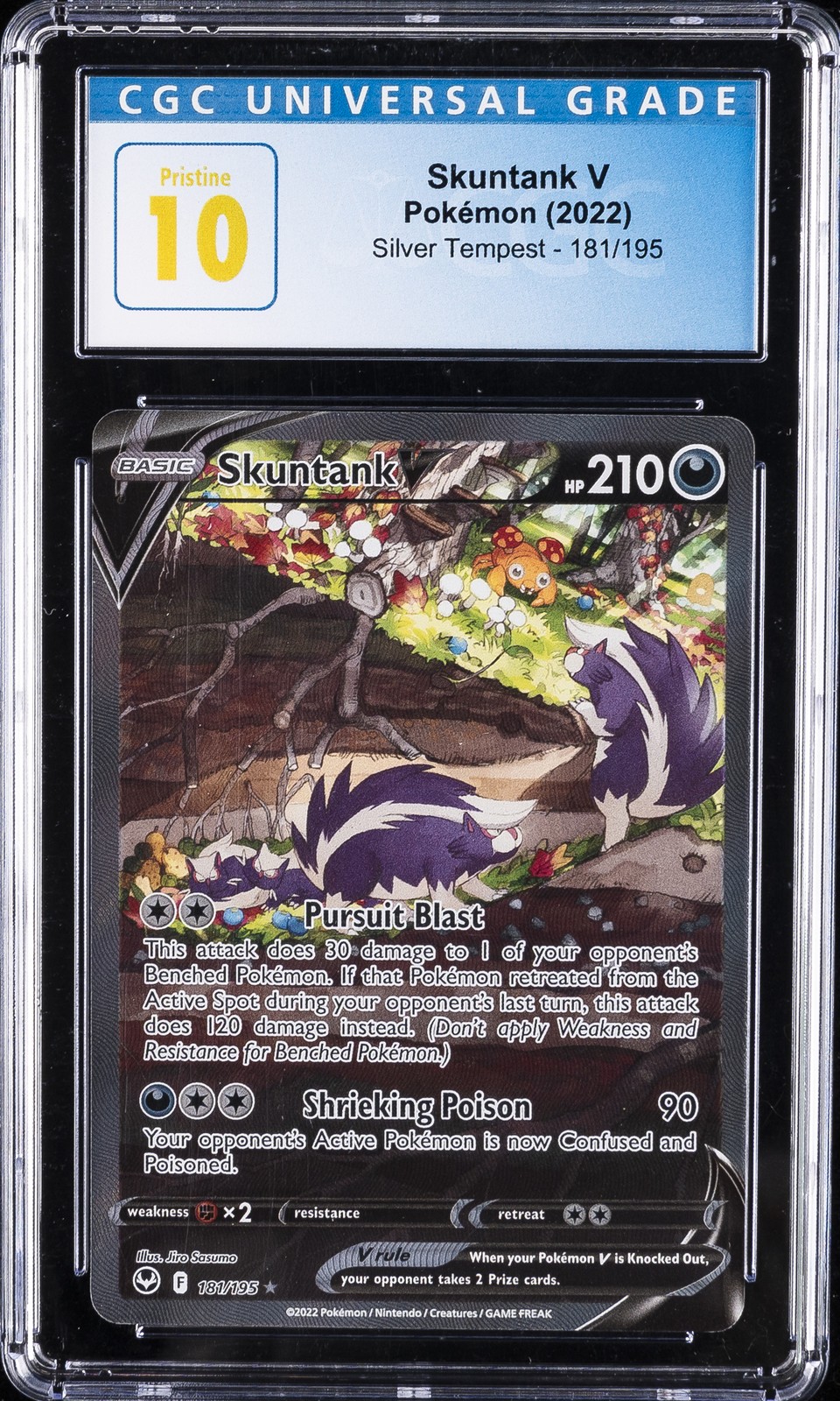 2022 POKEMON SILVER TEMPEST #181/195 SKUNTANK V CGC 10 PERFECT