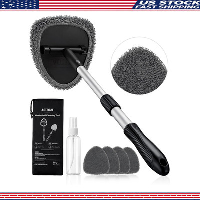 21 Extra-Long Windshield Cleaner Tool Extendable Handle, 4 Reusable Microfiber P