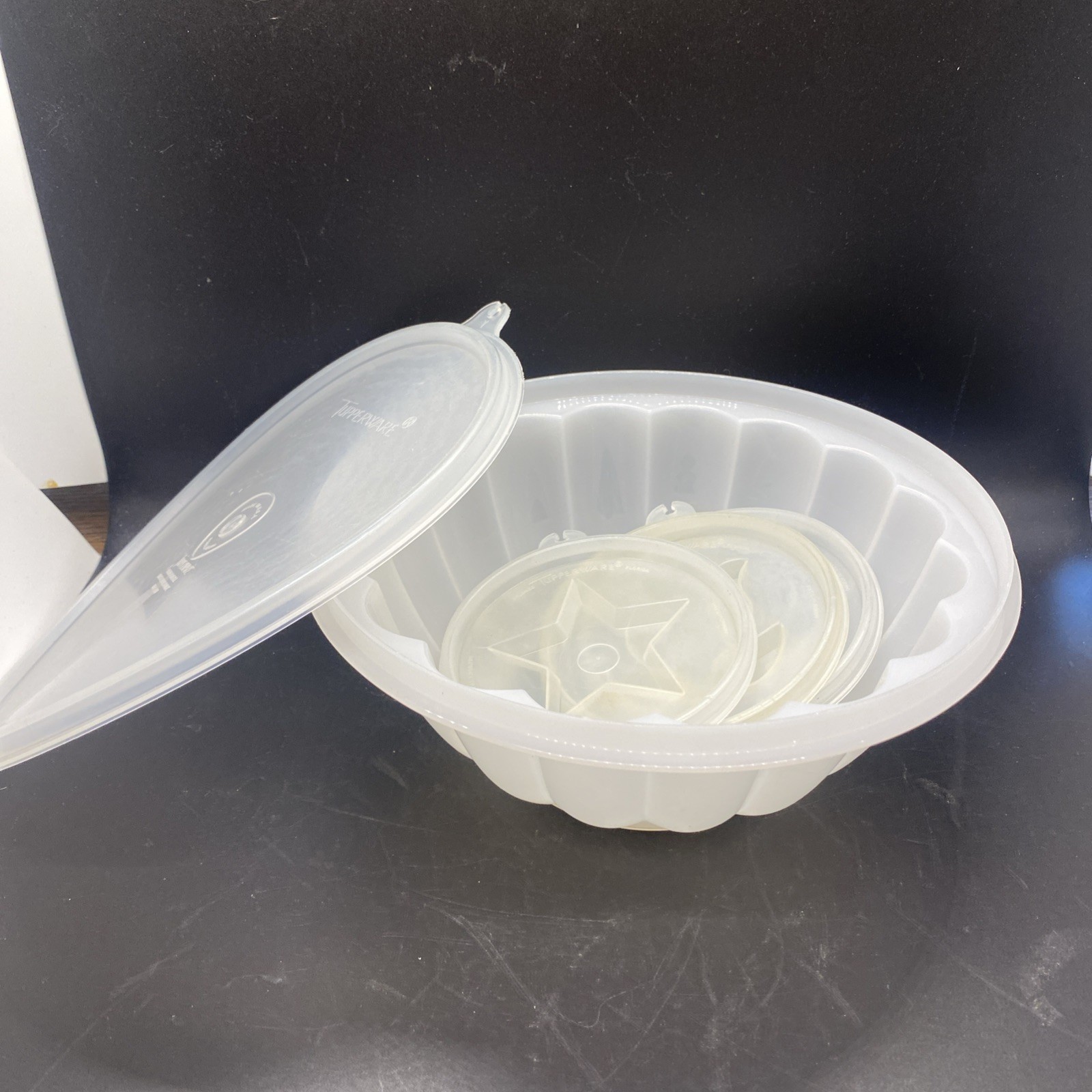 Vtg Tupperware Jello Mold Classic Jel-N-Serve 617 + 4 Designs, Seal, Platter (7)