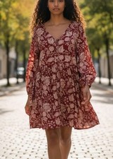 Maggie Sweet Button Up Lagenlook Dress S NEW Flowy Earthy Cottage Boho Burgundy