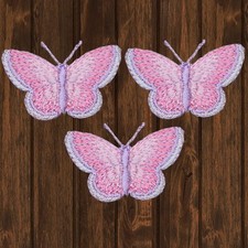 Pink Butterfly Embroidered Patch   3-Pack   Iron On