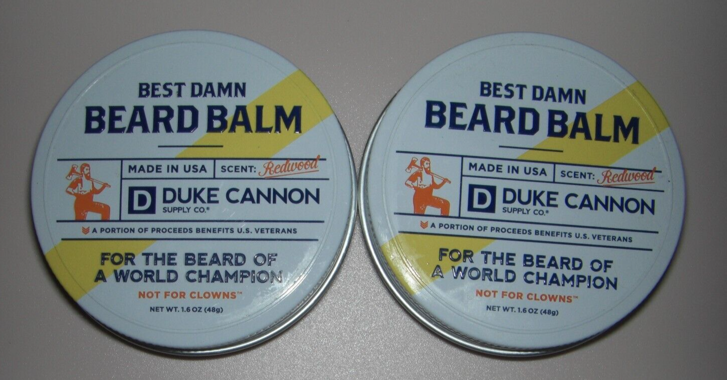 2 DUKE CANNON Best Damn Beard Balm Red Wood Scent 1.6oz Tin (Lot of 2)