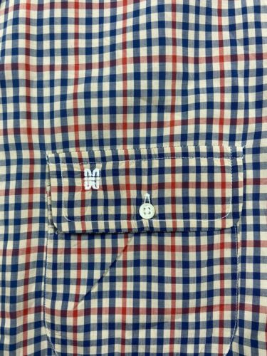 Daks London Mens Large Brown Plaid Long Sleeve 100% Cotton Button Down Shirt
