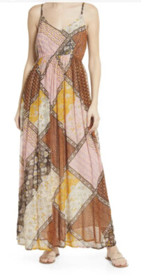 RAGA Jenya Maxi Dress Spaghetti Strap Patchwork Sundress Cruise Wear Size L