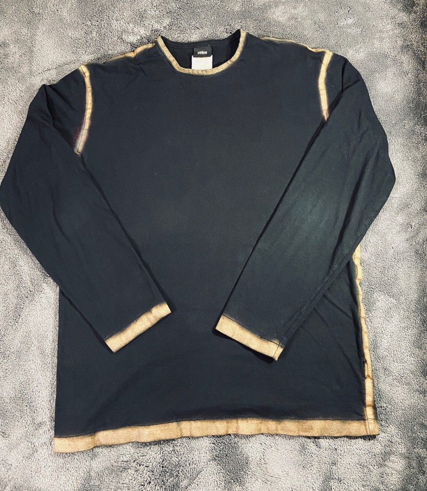 VERSACE Jean Couture Shirt Mens Large Black Gold Long Sleeve Crewneck Italy Made