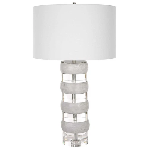 Stacked Crystal Wood Banded Table Lamp 28 in x 16 Two Tone Round Beige Clear - Picture 4 of 7