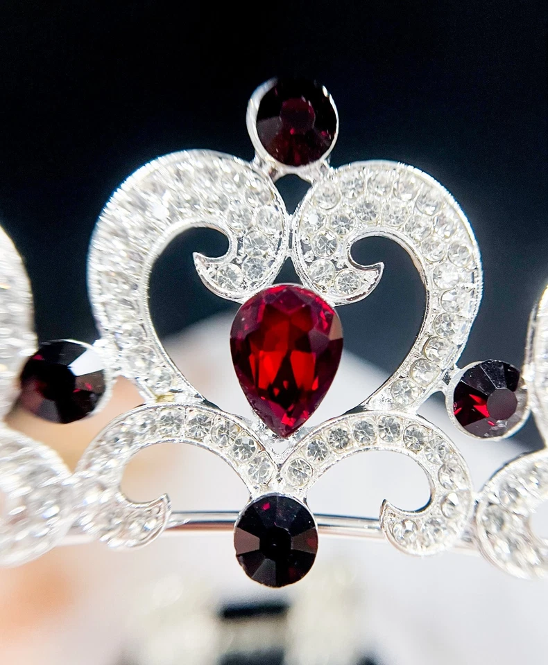 Burgundy Rhinestone Tiara. Silver tiara, Heart tiara, Flower girl crown, Gifts - Image 2 of 4