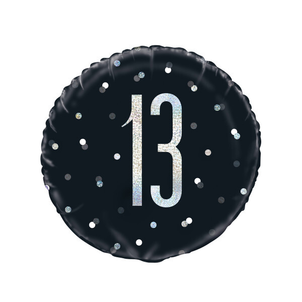 Birthday Black Glitz Number 13 Round Foil Balloon 18""-Packaged