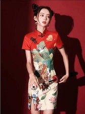 Printing Women's Ethnic Retro Cheongsam Qipao Casual Short Dress Slim Fit Sexy