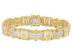 Authentic Yellow Gold Plated Real Diamond Designer Men's Pave Bracelet 1/2 CT 8" 12MM