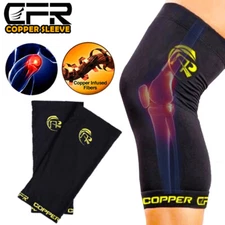 Copper Knee Support Compression Sleeve Brace Sport Joint Pain Relief Arthritis H