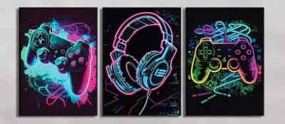 MUSIK GAMER Leinwandbilder Bilder groß VIRTUAL PC NEON DJ KOPFHÖRER PS5 PS4