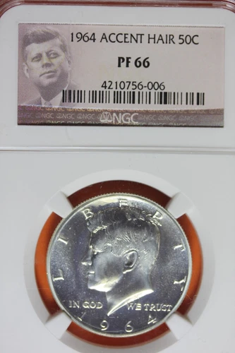 1964- NGC ACCENT HAIR PF66  50C KENNEDY HALF DOLLAR #B41601