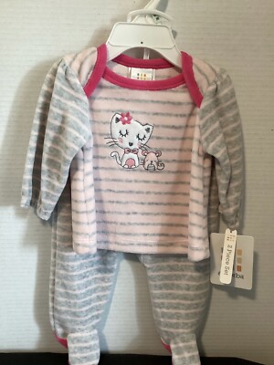 Cute Pink & Gray Cat Infant Outfit 0-3 Months