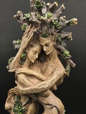 Nature Spirit Greenman Tree Woman Gaia Dryad Ent Couple Embracing Figurine 12x4"