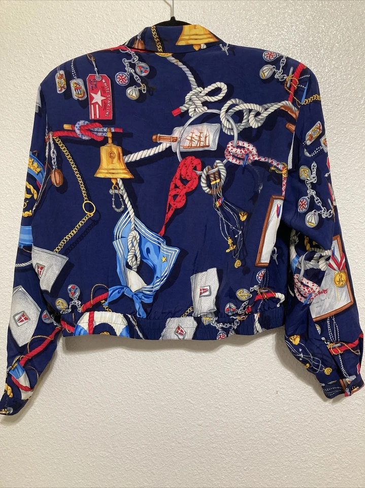 1980S Liz Claiborne морской укороченный моряк Bomber куртка ветровка размер 4P - Изображение 4 из 4