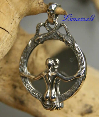 Skelett Frau Zauber Spiegel Horror Amulett mit Kette aus Edelstahl - 60 cm 35 - Bild 1 von 4