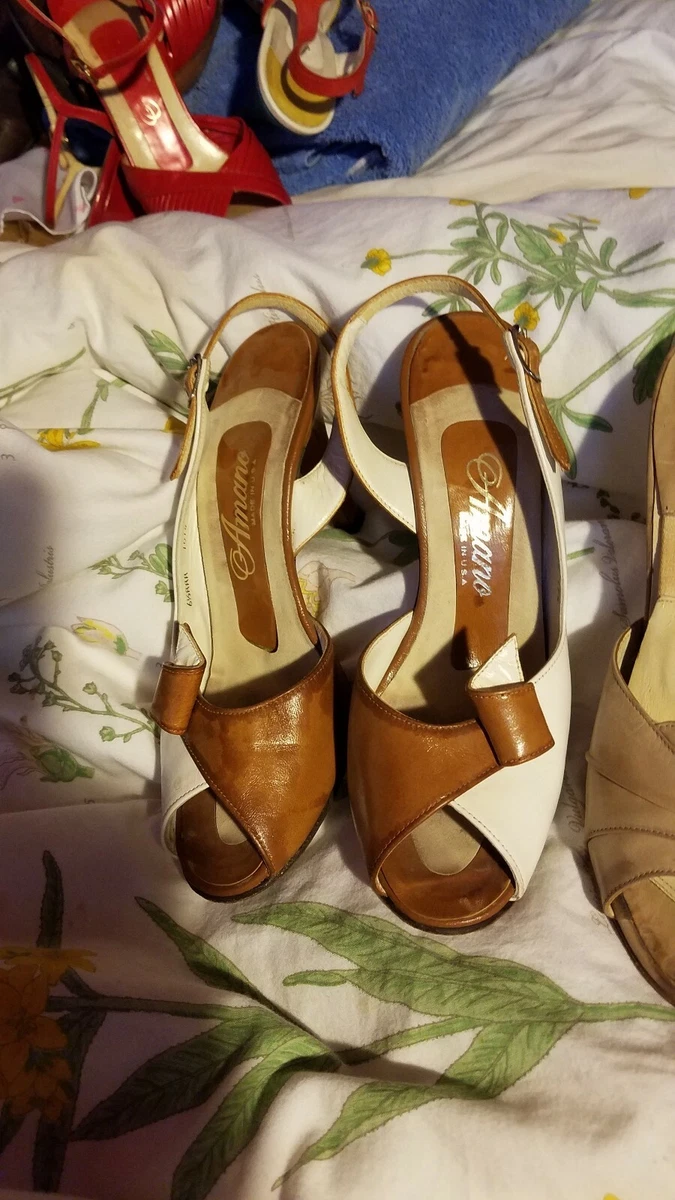 6 Vintage 1950s Amano PEEP TOE leather High heels DEADSTOCK 6.5