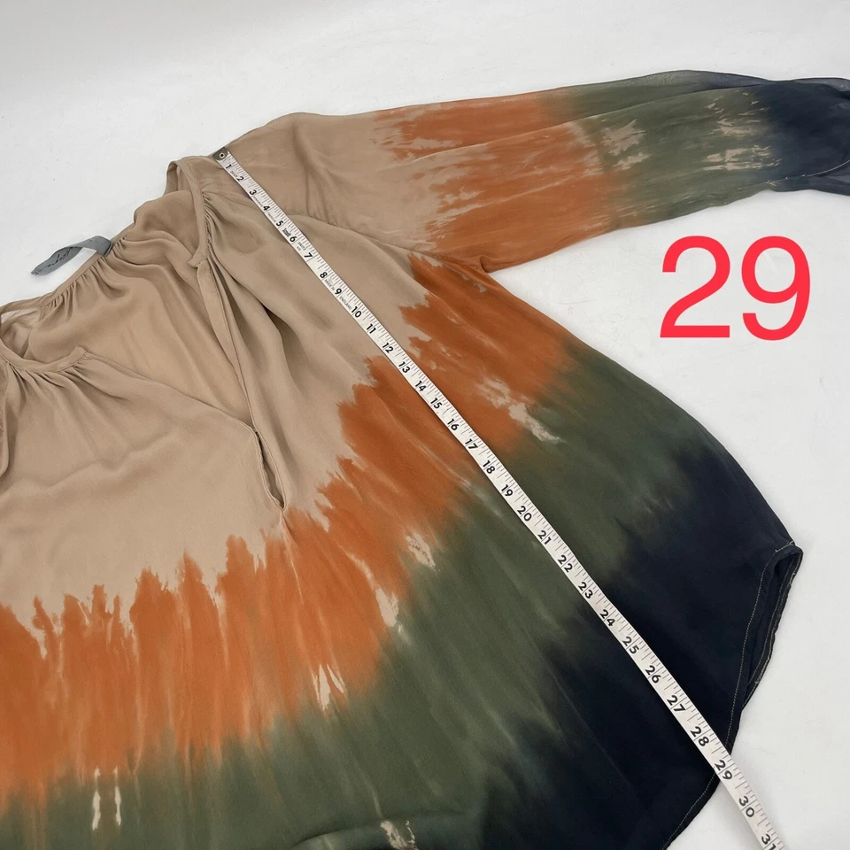 Blusa poeta RAQUEL ALLEGRA TIE DYE TOP Camisa Talla 0 manga larga seda verde tostado M Foto 4 de 4