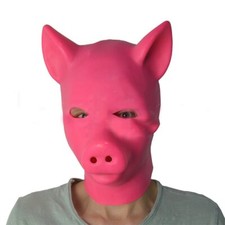 Latex Pig Mask Rubber Hood Fetish Open Eye Nose Back Zipper Cosplay Costumes