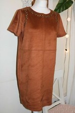 NEXT RUST SOFT STRETCH STUDDED BODYCON SUEDETTE MINI DRESS WOMEN UK10