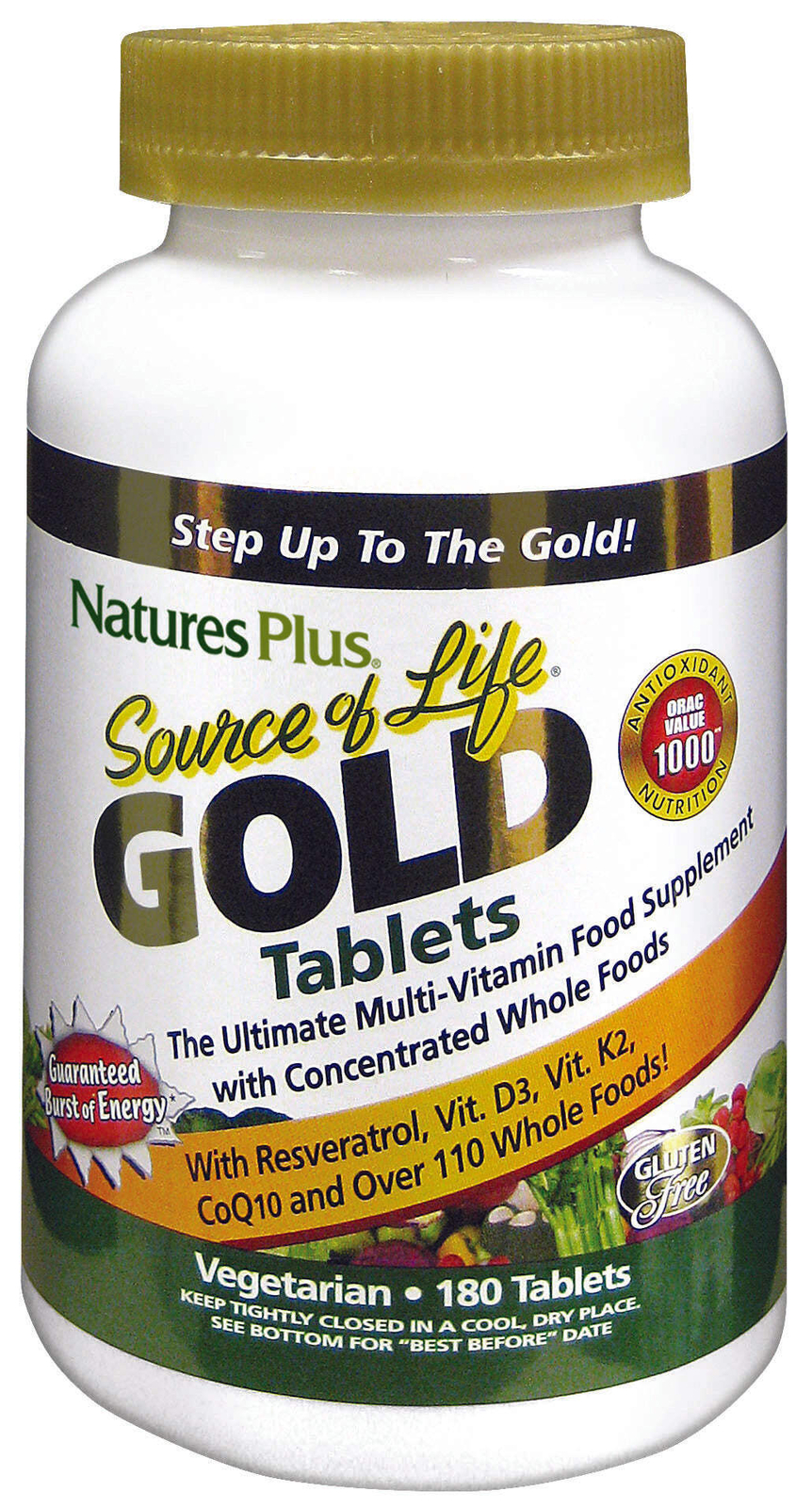 Alimento entero concentrado Natures Plus Multivitamínico Fuente de Vida Gold 180s