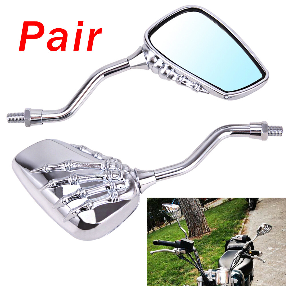 2x Chrome Motorcycle Skull Hand Side MIRRORS 8MM for Harley