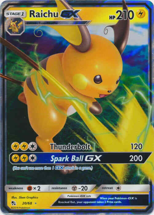 Pokemon - Raichu-GX - 20/68 - Hidden Fates - Ultra Rare - Near Mint