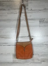 I MEDICI Orange & Tan Natural Leather Firenze Crossbody Bag Made In Italy